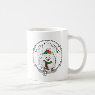 Winter Weihnachten Spitz (weiß) Hunde Scarf Schnee Kaffeetasse