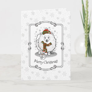 Winter Weihnachten Spitz (weiß) Hunde Scarf Schnee Karte