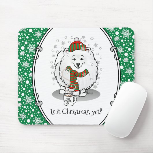 Winter Weihnachten Spitz (weiß) Hunde Scarf Schnee Mousepad (Mit Mouse)