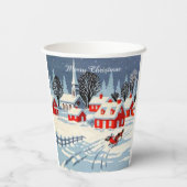 Winter Weihnachten Vintage Landschaft Szene Pappbecher (Rückseite)