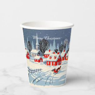 Winter Weihnachten Vintage Landschaft Szene Pappbecher