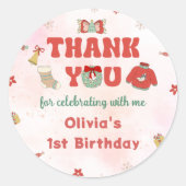 Winter Weihnachts Geburtstagsparty Danke Sticker (Vorderseite)