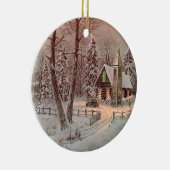 Winter Weihnachts-Kirchenlandschaft Keramikornament (Rechts)