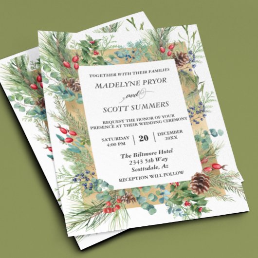 Winter Weihnachts Pine Watercolor Rahmen Hochzeit Flyer