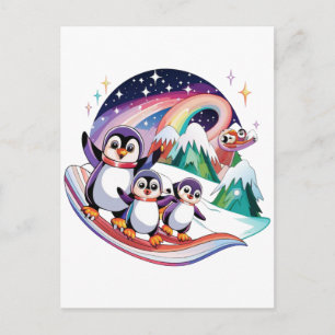 Winter-Weihnachts-Pinguin-Abenteuer im schneebedec Feiertagspostkarte