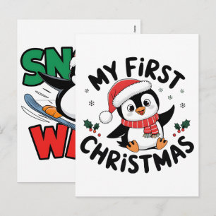 Winter-Weihnachts-Pinguin-Abenteuer im schneebedec Feiertagspostkarte