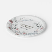 Winter Weihnachts Rote Berries Silberne Blätter Pappteller (Schrägansicht)