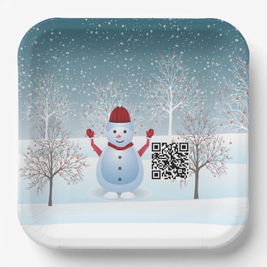 Winter Weihnachts-Schneemann-Papierplatte Pappteller (Vorderseite)