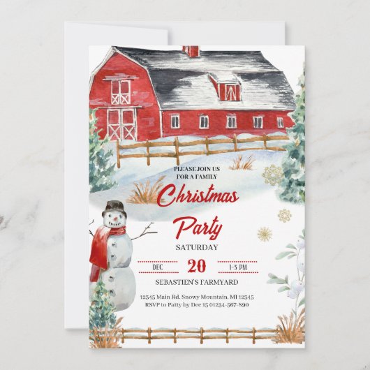 Winter Weihnachtsbauernhof Party Einladung (Vorderseite)