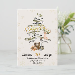 Winter Weihnachtsbaum Kinderdusche Einladung