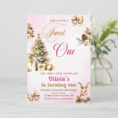 Winter Weihnachtsbaum Pink Sweet One Birthday Einladung (Stehend Vorderseite)