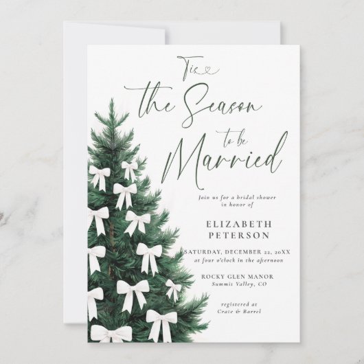 Winter Weihnachtsbaum White Bow Chic Brautparty Einladung (Vorderseite)