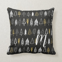 Winter Weihnachtsbaume - Schwarz & Gold - Monogram Kissen