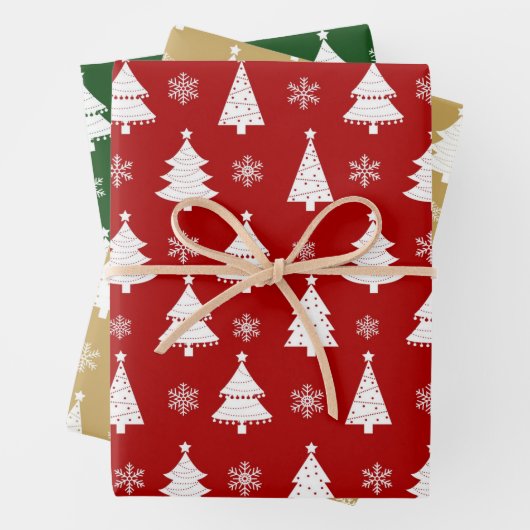 Winter Weihnachtsbaummuster Rot, Grün und Gold Geschenkpapier Set (Beispiel)