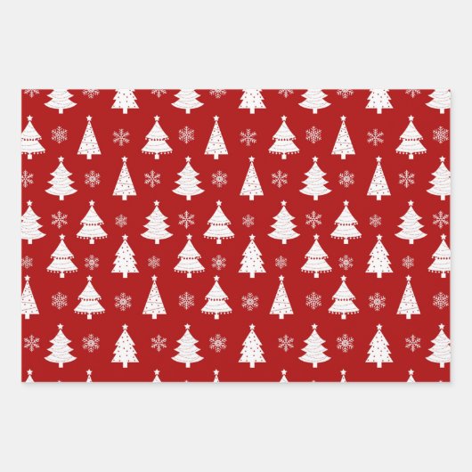 Winter Weihnachtsbaummuster Rot, Grün und Gold Geschenkpapier Set (Vorderseite)