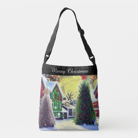Winter Weihnachtsdorf Szene Crossbody Bag Tragetaschen Mit Langen Trägern (Rückseite)