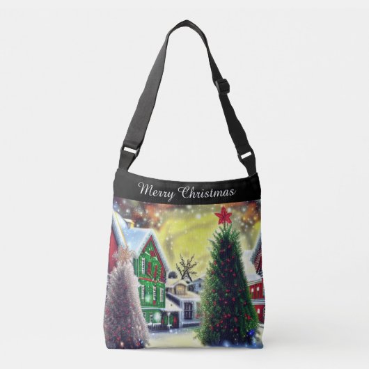 Winter Weihnachtsdorf Szene Crossbody Bag Tragetaschen Mit Langen Trägern (Vorderseite)
