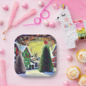 Winter Weihnachtsdorf Szene Pappteller (Party)