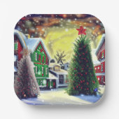 Winter Weihnachtsdorf Szene Pappteller (Vorderseite)