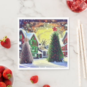 Winter Weihnachtsdorf Szene Serviette