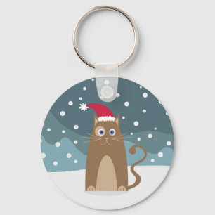 Winter Weihnachtsfeiertage Weihnachtskatzenkatze Schlüsselanhänger