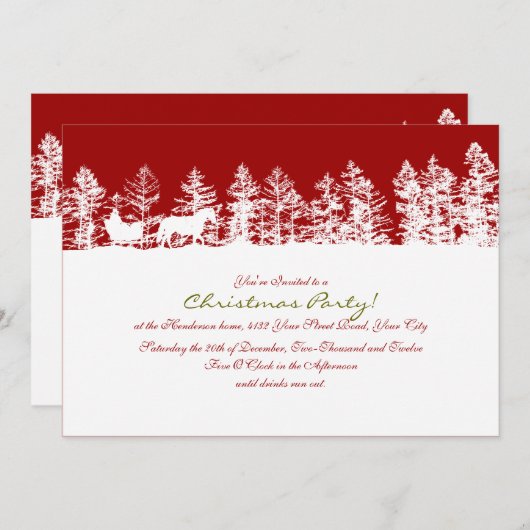 Winter-Weihnachtsfest in Rot und Weiß - Party Einladung (Vorne/Hinten)