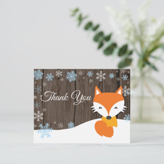 Winter Weihnachtsfox Blue Danke Karte (Stehend Vorderseite)