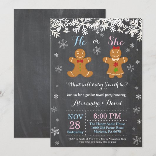 Winter-Weihnachtsgeschlecht decken Einladung auf (Vorne/Hinten)