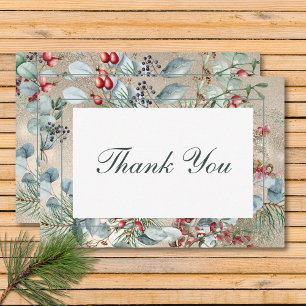 Winter Weihnachtsgrün Gold Hochzeit Dankeskarte