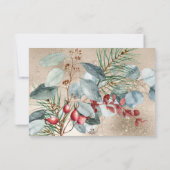 Winter Weihnachtsgrün Gold Hochzeit zwei Abendesse RSVP Karte (Rückseite)