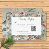 Winter Weihnachtsgrün Gold Wedding QR Code RSVP Karte