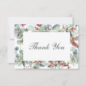 Winter Weihnachtsgrün Hochzeit Dankeskarte (Vorderseite)
