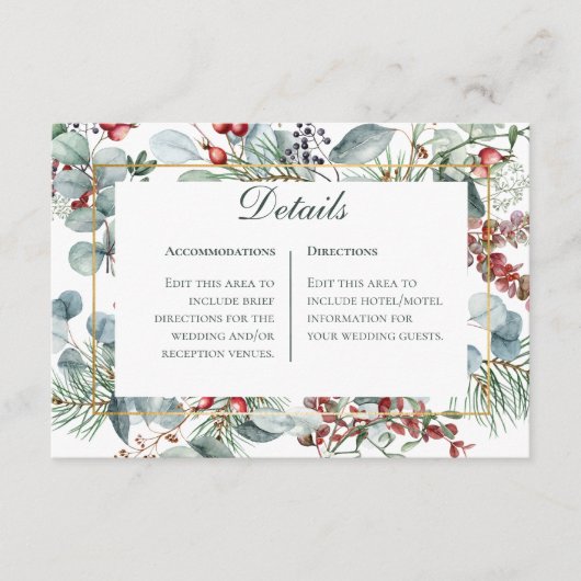 Winter Weihnachtsgrün Hochzeiten Details Begleitkarte (Vorderseite)