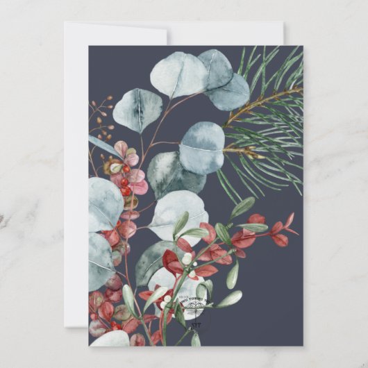 Winter Weihnachtsgrün Marine Hochzeit Einladung (Rückseite)