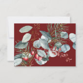 Winter Weihnachtsgrün Red Wedding RSVP Karte (Rückseite)