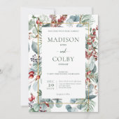 Winter Weihnachtsgrün White Wedding Einladung (Vorderseite)