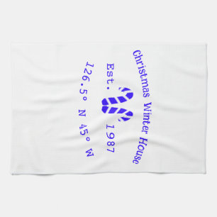 Winter-Weihnachtshaus blaue Zuckerrohre geschätzt Geschirrtuch