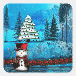 Winter Weihnachtsmann für Geschenke am See! Quadratischer Aufkleber