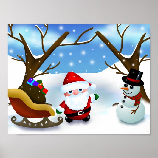 Winter Weihnachtsmann und Schneemann Poster (Vorne)