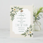 Winter-Weihnachtsrosen-Grün-Rustikale Hochzeit Einladung (Stehend Vorderseite)