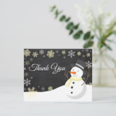 Winter Weihnachtsschneemann Gelb Dankeschön Karte (Stehend Vorderseite)