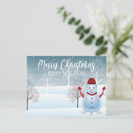 Winter Weihnachtsschneemann Postkarte (Stehend Vorderseite)