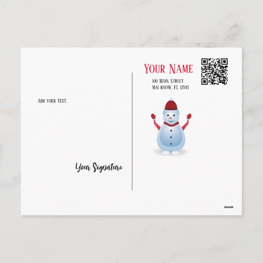 Winter Weihnachtsschneemann Postkarte (Rückseite)