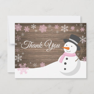 Winter-WeihnachtsSchneemann-Rosa danken Ihnen zu Dankeskarte