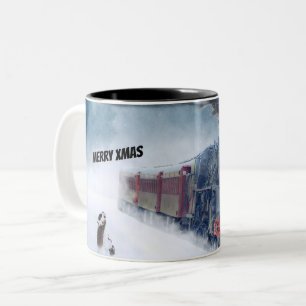 Winter-Weihnachtszug mit Mädchen Zweifarbige Tasse