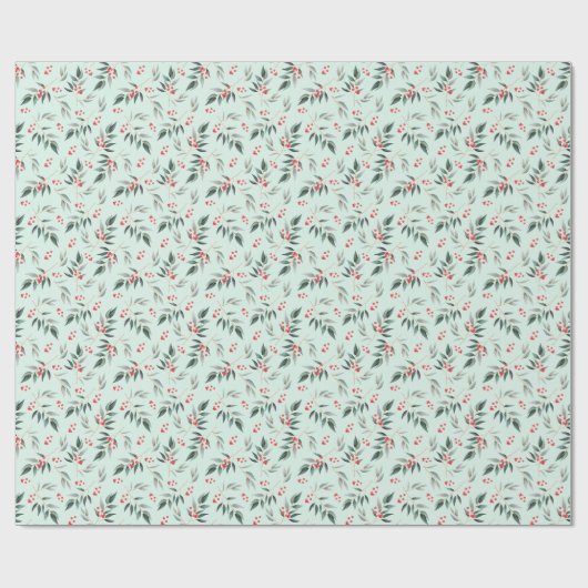 Winter-weises Laub-Grün u. rotes Geschenkpapier (Flach)