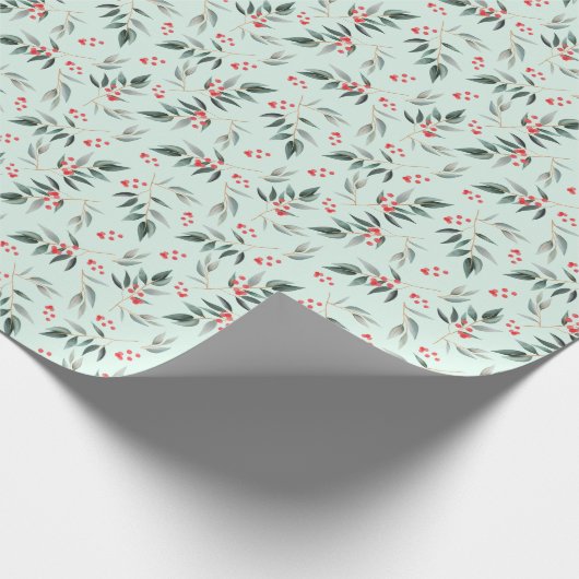 Winter-weises Laub-Grün u. rotes Geschenkpapier (Ecke)