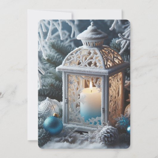 Winter Weiß und Mattierte Laterne Feiertagskarte (Vorderseite)