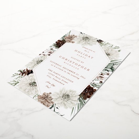 Winter Weiße Blumen & Pinien Weihnachten oder Urla Folieneinladung (Gedreht)