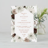 Winter Weiße Blumen & Pinien Weihnachten oder Urla Folieneinladung (Stehend vorne)